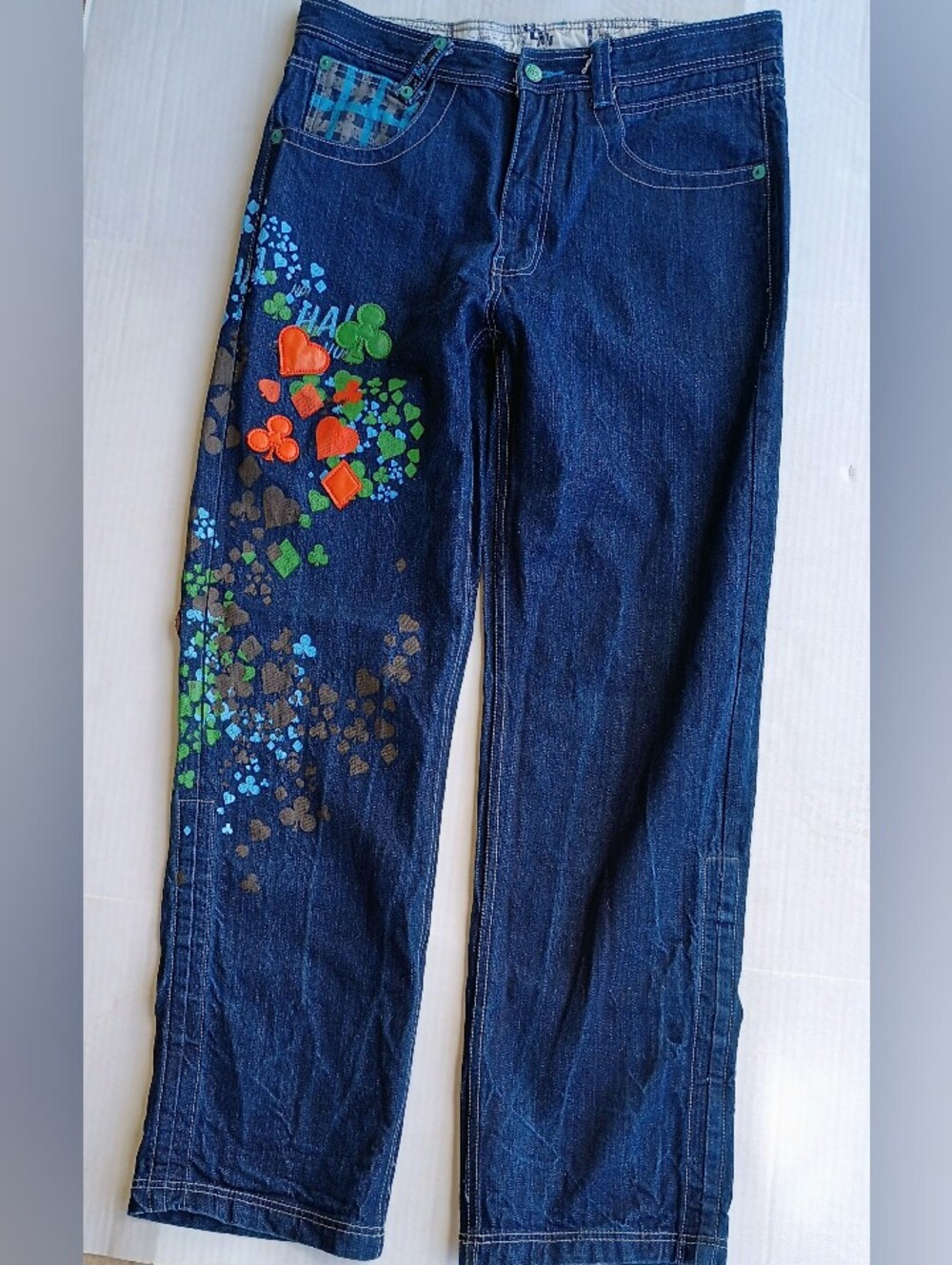 Vintage Lot 29 Mens Baggy Jeans Y2K Embroidered Denim Size 36